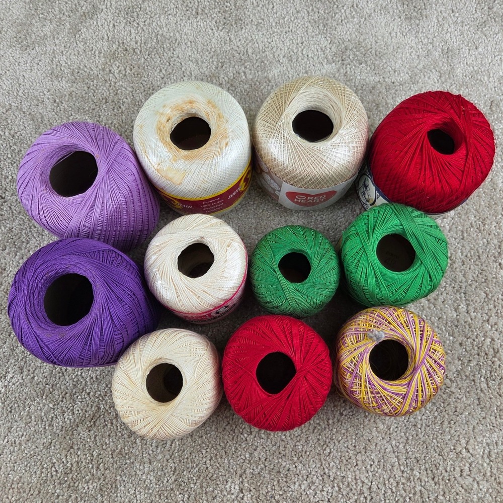Lot 11 Crochet Thread Spools Mercerized Cotton Red Heart Aunt Lydia South Maid